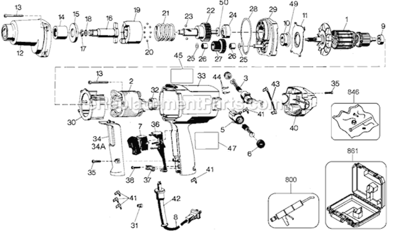 Page A Diagram and Parts List for 27513 Type 100 Black and Decker Impact Driver